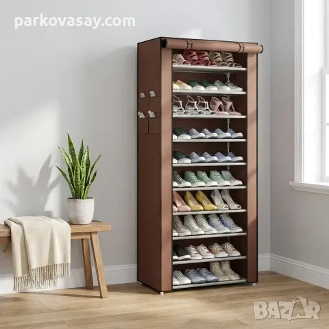 Шкаф за обувки 9 реда – 27 чифта, цип, кафяво/бежово, снимка 2 - Шкафове - 55906102