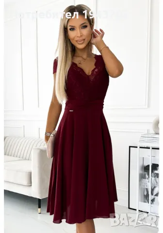 Елегантна рокля от шифон в цвят бордо 381-5 Numoco, снимка 4 - Рокли - 47721463