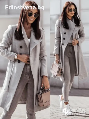 Дамско елегантно палто | Сиво, бежово, черно, снимка 2 - Якета - 51367962