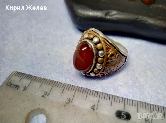 Старинен ОСМАНСКИ СРЕБЪРЕН ПРЪСТЕН СРЕБРО ВИСОКА ПРОБА с ШЛИФОВАН КАРНЕОЛ и МЕДЕН ОБКОВ 29148, снимка 8 - Антикварни и старинни предмети - 49344899