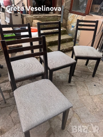 4 трапезни стола с тапицерия, дървена конструкция, стил минималистичен, бохо, ретро