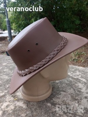 Естествена Кожена каубойска шапка Кафява, снимка 3 - Шапки - 41861989