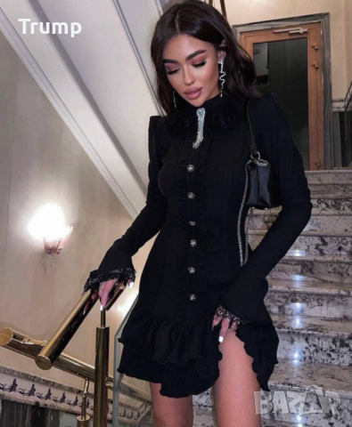 Неотразима в празничния ден! Елегантна рокля в черно с къдри, снимка 3 - Рокли - 44549155