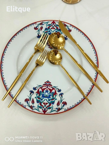 Комплект прибори за хранене – 24 части, златист цвят с магнитна кутия, снимка 4 - Други - 53590630