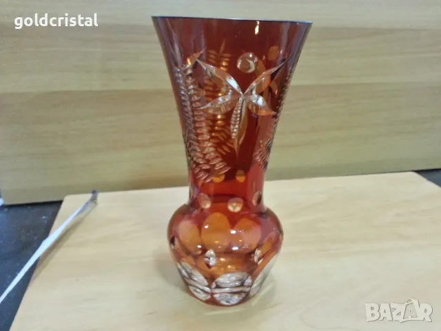 стара кристална ваза цветен червен кристал Бохемия , снимка 10 - Антикварни и старинни предмети - 49691645