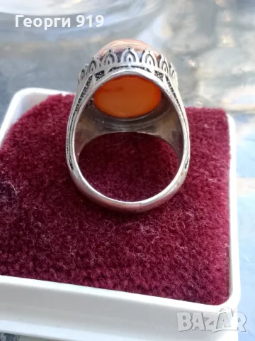 Сребърен пръстен с карнеол, снимка 2 - Пръстени - 56347067