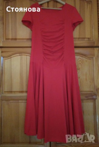 Червена памучна рокля , снимка 12 - Рокли - 41690325