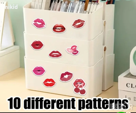 100 бр уста устни целувка самозалепващи лепенки стикери за ръчна изработка за подарък, снимка 3 - Други - 53515702