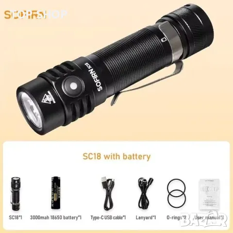Преносим LED фенер, Sofirn SC18, 1800 лумена, 217 метра, снимка 2 - Лед осветление - 48720611