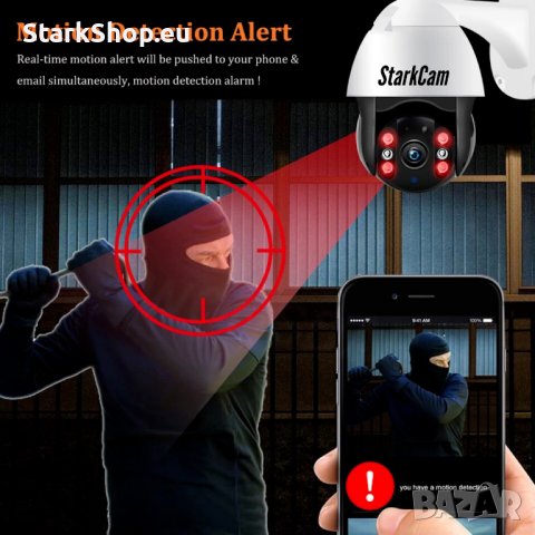 ТОП Робо Въртяща Камера с Аларма за видеонаблюдение Цветно Нощно, снимка 5 - IP камери - 42043178