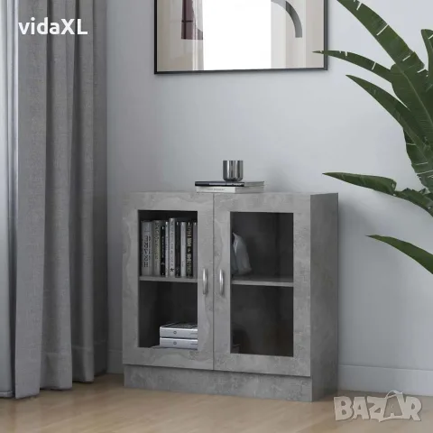vidaXL Шкаф витрина, бетонно сив, 82,5x30,5x80 см, инженерно дърво, снимка 2 - Секции и витрини - 56147856