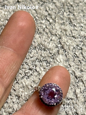 Дамски сребърен пръстен с 3 карата естествен аметист, брилянтна шлифовка!, снимка 3 - Пръстени - 52932174