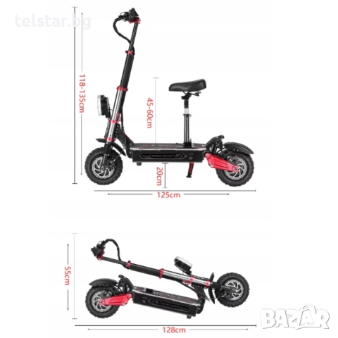 Електрическа тротинетка TELSTAR 11+ S-5 Pro 67.2V 38Ah с два двигателя 2x3000W 92 км/ч, снимка 15 - Мотоциклети и мототехника - 52429523