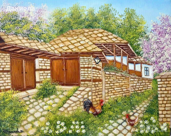 "Пролетно настроение в Лещен.", авторска картина с маслени бои.