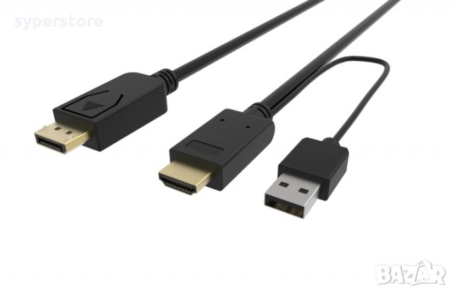 Кабел HDMI + USB - DP 1.8м 4k/60p VCom SS001219 Черен Cable adapter HDMI M+USB/DP M, снимка 2 - Кабели и адаптери - 33987205