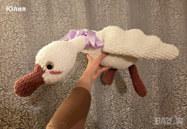 Плетена играчка, голяма плюшена гъска, ръчна изработка, снимка 5 - Плюшени играчки - 53859969