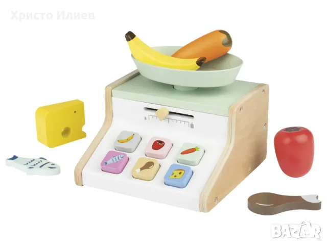 Детски дървен Кантар Везна с дървени аксесоари плодове подходящ за дървен магазин, снимка 3 - Образователни игри - 48881172