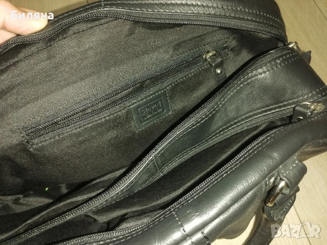 Черна чанта естествена кожа, снимка 4 - Чанти - 51476384