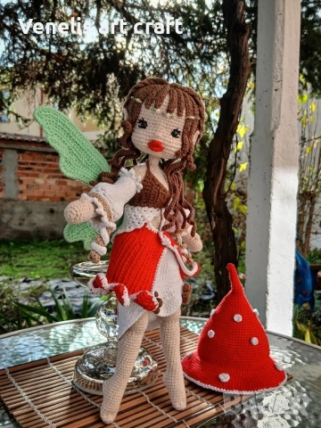Плетена кукла горска фея Флори /Феята на Гъбите , снимка 5 - Колекции - 52498561