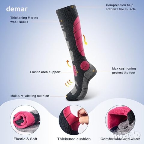 ANQFZQE Дамски ски чорапи от мериносова вълна 4-7, снимка 2 - Спортна екипировка - 42643357