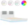 vidaXL Рамка за легло с табла и LED осветление, бяла, 120x200 см, снимка 1