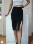 Елегантна черна пола от еко кожа GUESS с висока талия и цепка, снимка 1
