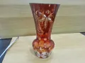 стара кристална ваза цветен червен кристал Бохемия , снимка 10