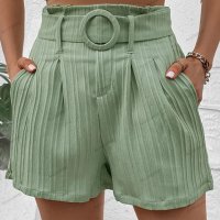 Малки свежи дамски зелени плисирани къси панталони - 023, снимка 2 - Къси панталони и бермуди - 41245232