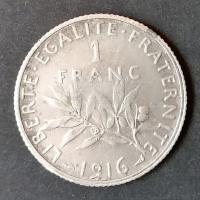 Франция 1 франк 1916  с225, снимка 1 - Нумизматика и бонистика - 36166604