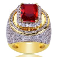 Позлатен пръстен с рубин и австрийски кристали, снимка 3 - Пръстени - 41137004