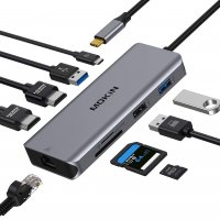 MOKiN USB Type-C Hub  9 в 1, 2xUSB 3.0, 1xUSB 2.0, 2xHDMI, LAN Gigabit, /TF/SD четец на карти, PD - , снимка 1 - Други - 34178202