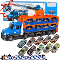 m zimoon Транспортен камион с 10 мини състезателни коли и състезателна писта, играчка за деца, снимка 8 - Коли, камиони, мотори, писти - 44393190