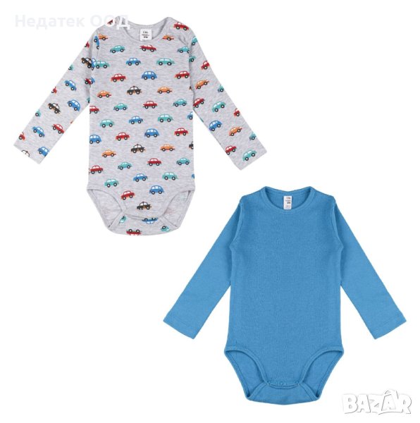 Комплект бодита Onesies, Памук, 2 бр, Син/ многоцветен, 3 - 6 м, снимка 1