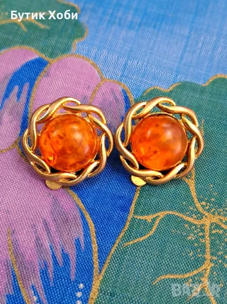 Ретро обеци-клипси с балтийски кехлибар , снимка 1