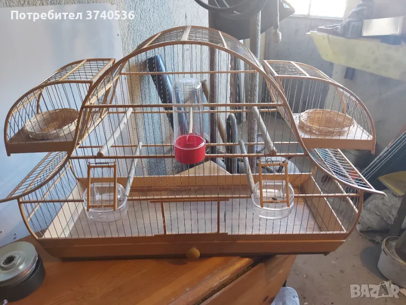 Голяма волиера, кафез, клетка за птици от парено дъбово дърво, снимка 1