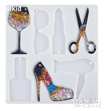 чаша червило очила ножица лак обувка сешоар мода козметика силиконов молд големи форми смола шоколад, снимка 1