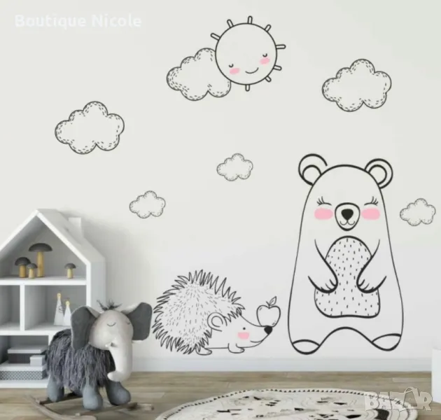 Стикер за детска стая"Ежко бежко и мецана"  , снимка 1