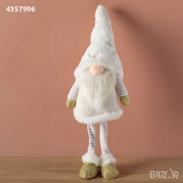 Коледна фигурка - джудже с екрю раирани крака и екрю палтоо, снимка 1