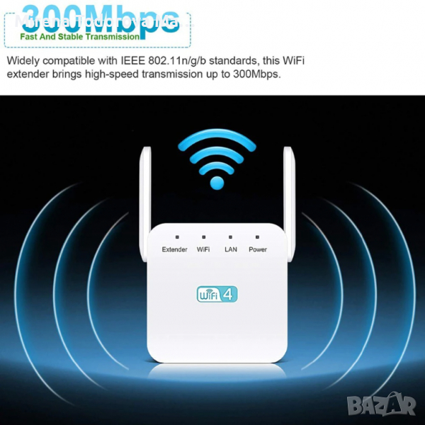 300Mbps безжичен WiFi повторител разширителен усилвател 802.11N Wi Fi, снимка 1