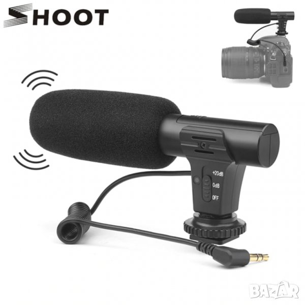 Стерео микрофон за камера фотоапарат, DSLR, NIKON, CANON, SONY, професионален кондензаторен микрофон, снимка 1
