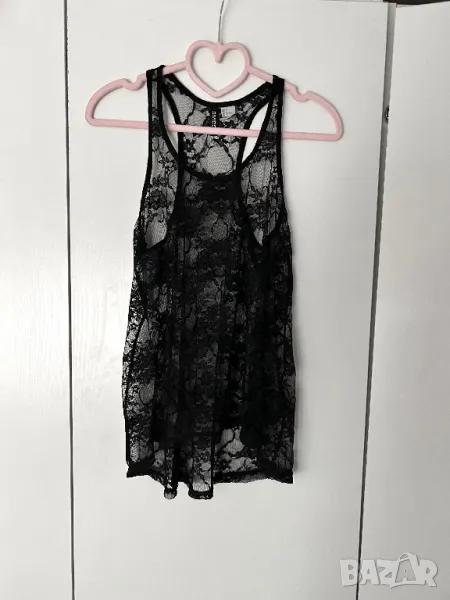 Разпродажба на всичко! Черен дантелен летен дамски топ потник H&M, снимка 1