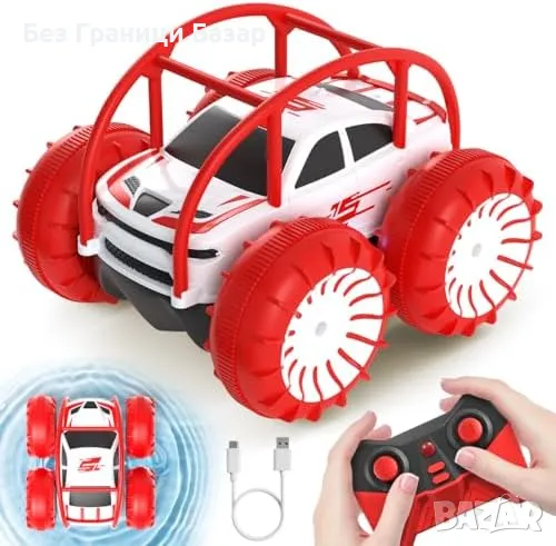 Нова Водоустойчива амфибийна 4WD RC кола с 360 обръщания и LED за деца, снимка 1