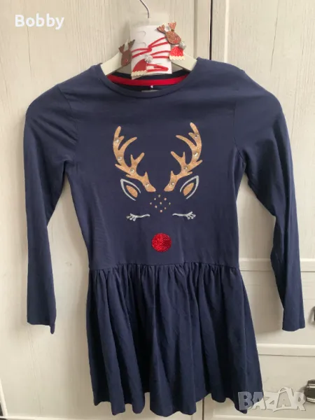 Коледна памучна рокля GEORGE 8-9 год. , снимка 1