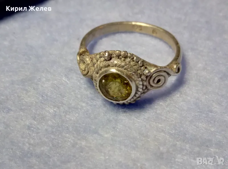 СТАР СКЪПЕЦЕНЕН СРЕБЪРЕН ПРЪСТЕН СРЕБРО 925 с РЪЧНО ФАСЕТИРАН НАТУРАЛЕН ПЕРИДОТ с ИНКЛУЗИИ 48621, снимка 1