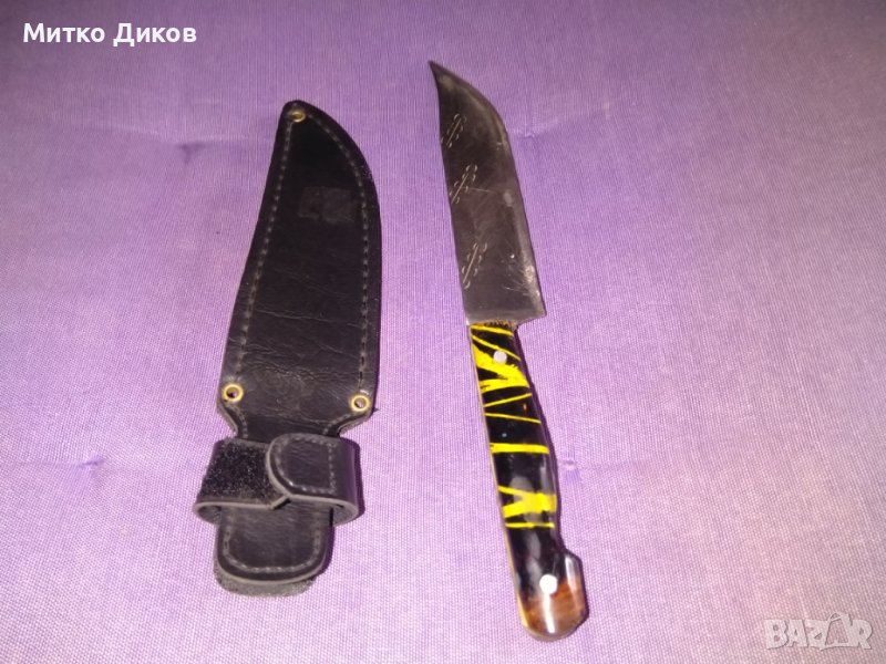 Ловен нож с калъф естествена кожа за колан 233х135мм острие, снимка 1