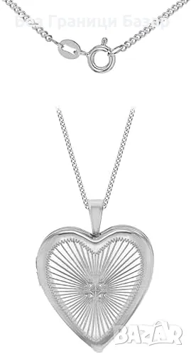 Нов Сърцевиден Sunray медальон, родирано сребро 925, 46см дамско колие , снимка 1