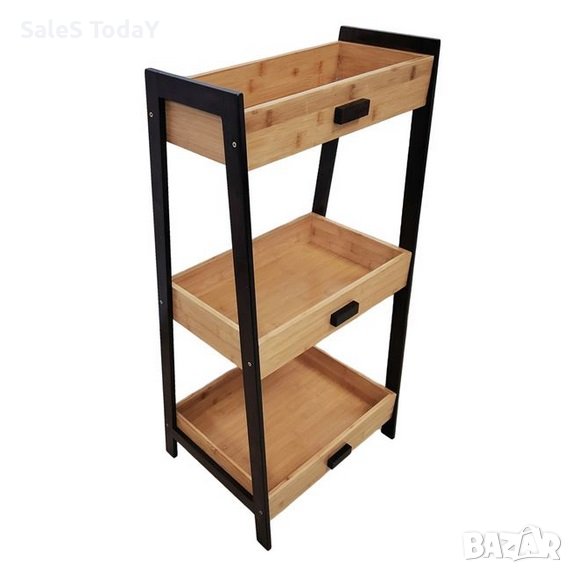 Етажерка за баня, бамбуков рафт с метални крака 45x35x90 см, снимка 1