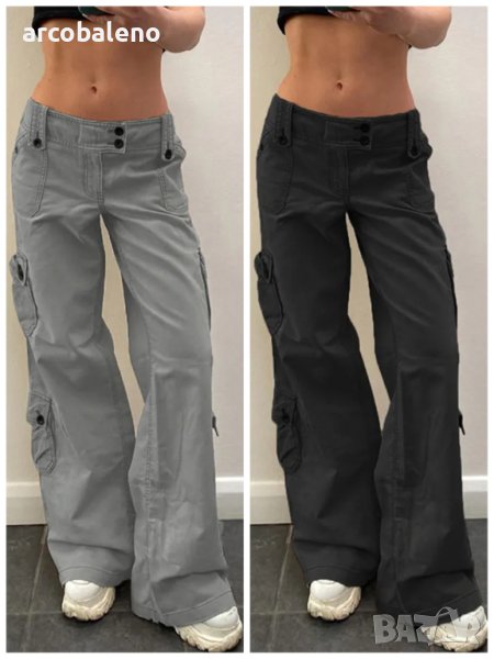 Дамски карго панталони с нестандартен дизайн в ретро стил с голям джоб и широк колан, 2цвята, снимка 1