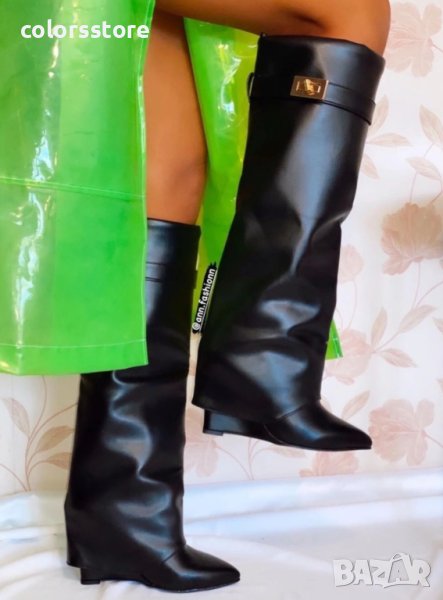 Ботуши на платформа - черна кожа - K-40, снимка 1