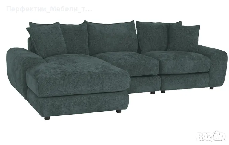 Мек,удобен,ъглов диван с висок клас мека дамаска крем,бежев,синьозелен, снимка 1